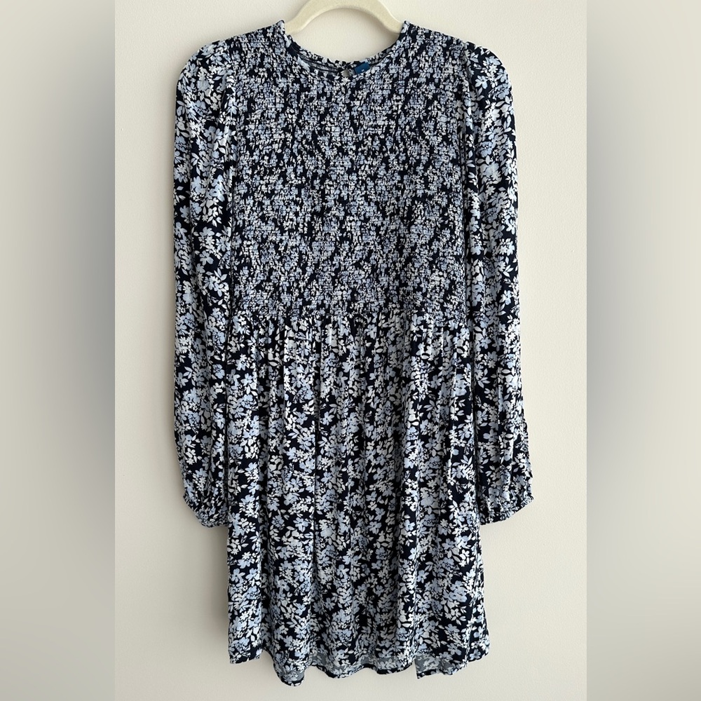 Old Navy Fit & Flare Floral Long-Sleeve Mini Dress, Medium, Black/Blue/White
